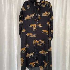 Tiger print silk like material dress